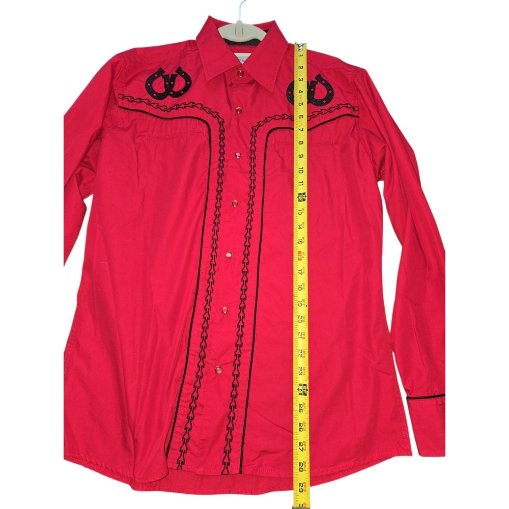 Ace Of Diamond Western Shirt Men's M Embroidered Pearl Snap Shirt Red EUC - Picture 5 of 16